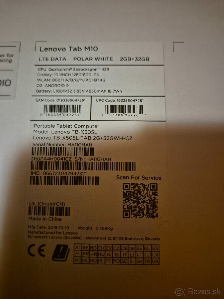 Tablet lenovo M10 bieli