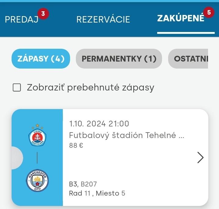 Vstupenka Slovan - Man. City na Ligu majstrov