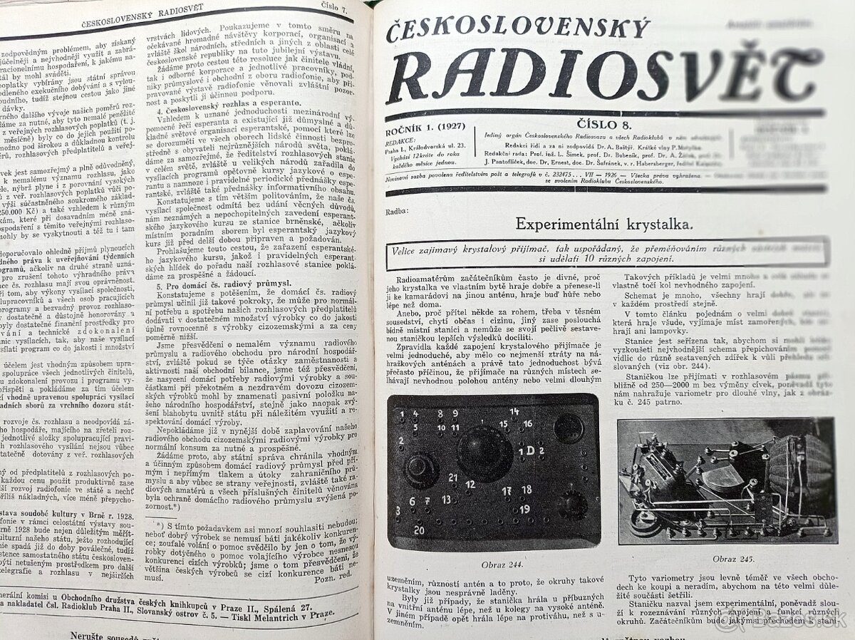 Časopisy ČESKOSLOVENSKÝ RADIOSVĚT, ročník 1, rok 1927