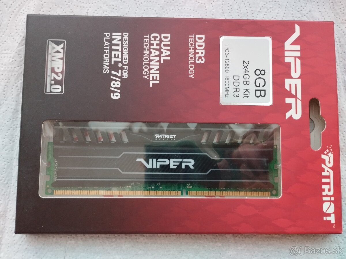 PC RAM 2 x 4 GB kit DDR3 1600 MHz Patriot Viper s chladičom