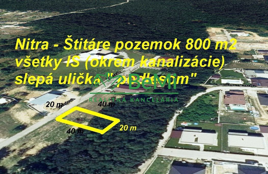 Pozemok Štitáre  (800 m2) ,v slepej uličke pod lesom,všetky 