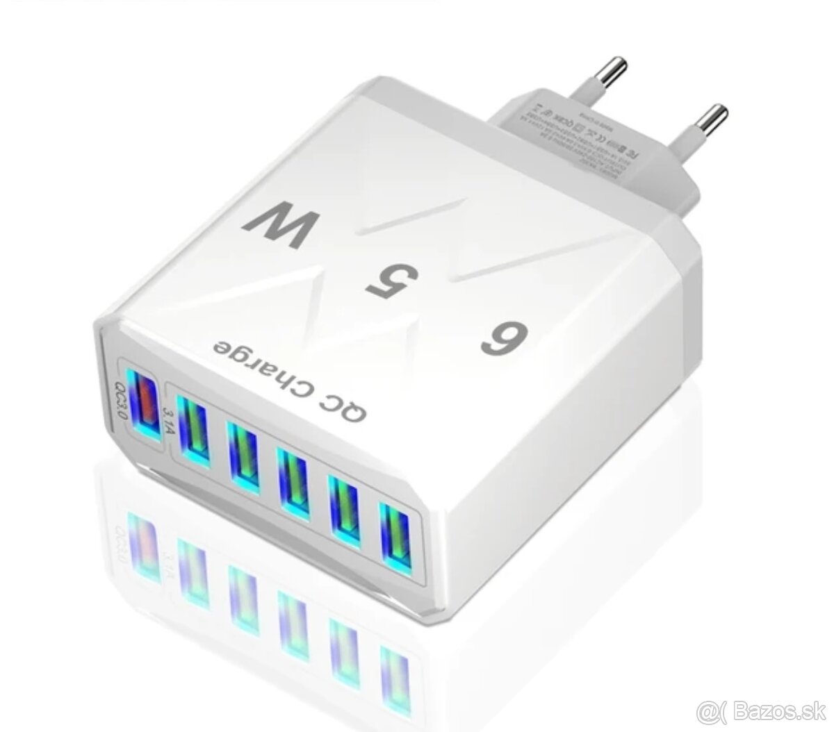 Rýchlonabíjací Adaptér USB-A (QC) + 5 x USB-A - 65W - biely