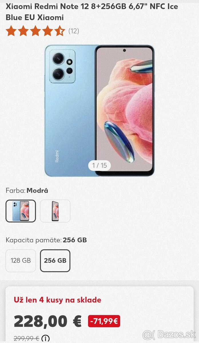 PREDÁM XIAOMI REDMI NOTE 12 8GB/256GB ICE BLUE