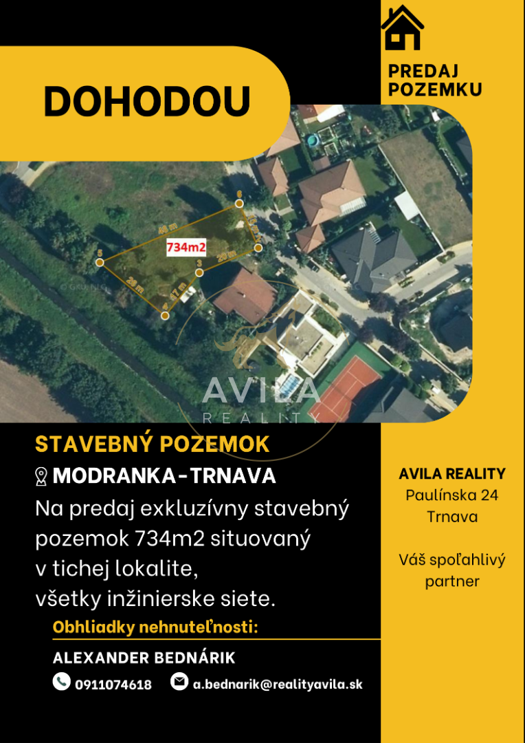 NA PREDAJ: exkluzívny stavebný pozemok 734m2 - Modranka(Trna