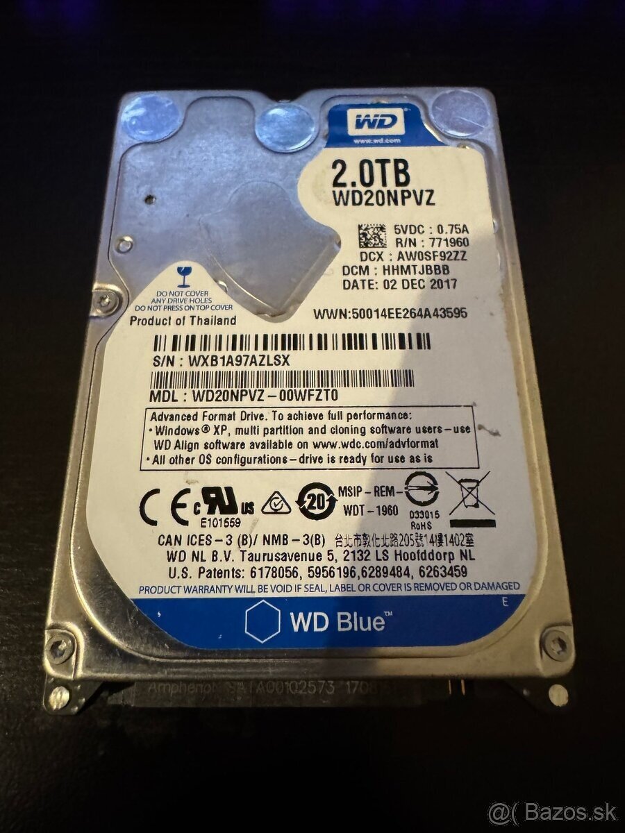 WD Blue Mobile Int. Disk 2TB 2,5"/5400Rpm/8MB/SATA3/15mm