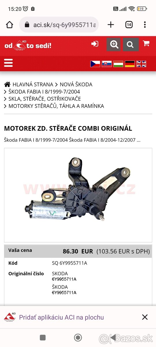 Fabia motorček zadného stierača