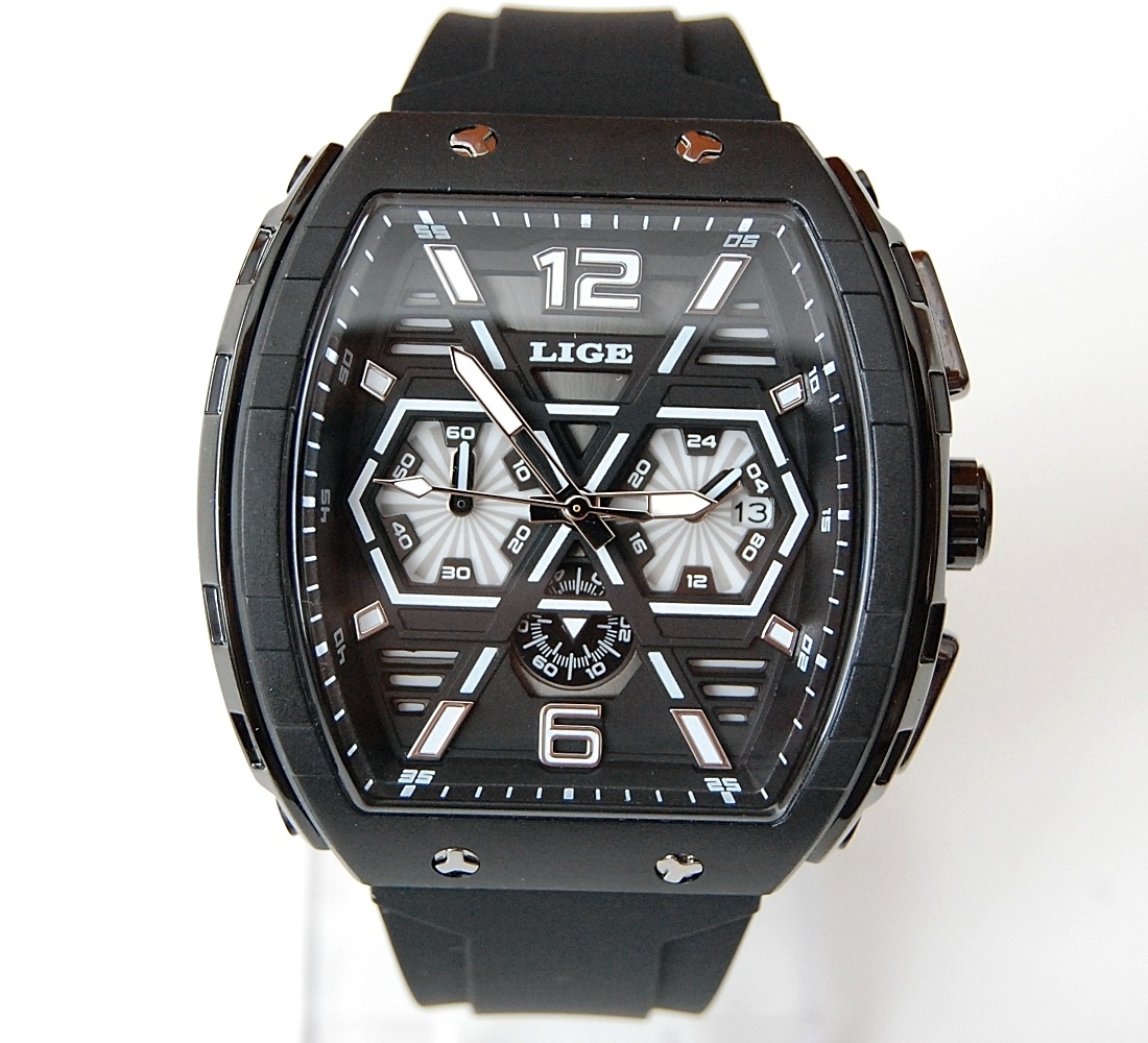 LIGE 89108 Black LED Chronograph - pánske fashion hodinky