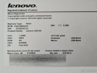 Biely Lenovo S20 AiO,  2,4Ghz, 8Gb ram, 128Gb SSD - 10