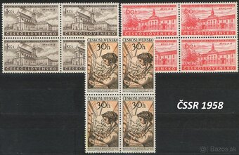 Poštové známky, filatelia: ČSSR 1945-58, čisté štvorbloky - 10