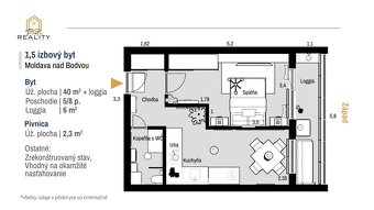 Na predaj - 1,5-izbový byt 40 m² + loggia 6 m² v Moldave n/B - 10