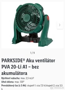 PARKSIDE Aku ventilátor 20 V PVA 20-Li B1 - nový, nepoužitý - 10