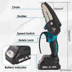 Kvalitná AKU Reťazová Píla + 2 baterky veľkosti 4", 6", 8" - 10