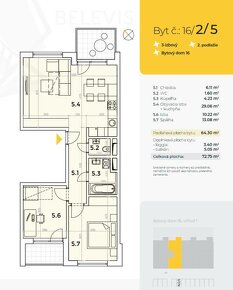 BR | 3 izb byt 64m2, 1x balkón 5m2, 1x loggia 3m2, možnosť p - 10