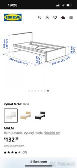 Predám bielu posteľ MALM 90x200 + nočný stolík a šuplíky - 10