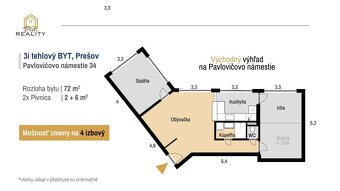 TEHLOVÝ 3 až 4i byt 72 m² v centre Prešova s dispozíciou RD - 10