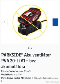 PARKSIDE Aku ventilátor 20 V PVA 20-Li B1 - nový, nepoužitý - 11