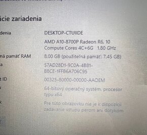 HP / AMD A10-8700P / 4 jadro / 8GB RAM / 240GB SSD / 15,6" - 11