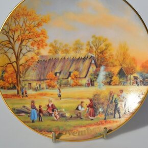 Vintage večný drevený KALENDÁR + 12 porcelán. tanierov - 11