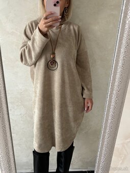 Damska menčestrova oversize tunika beige s nahrdelnikom - 11