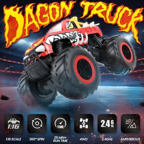 Obojživelný RC 1:16 Monster Trucks DEERC Fire Dragon - 12