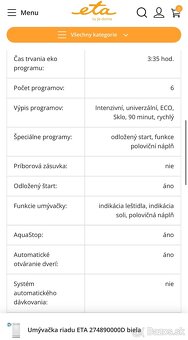 Umývačka riadu ETA 274890000D biela - 12