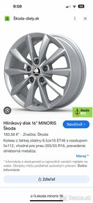 Komplet letnú sadu alu Škoda MINORIS - 5x112 205/55 R16. - 12