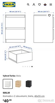 Predám bielu posteľ MALM 90x200 + nočný stolík a šuplíky - 12