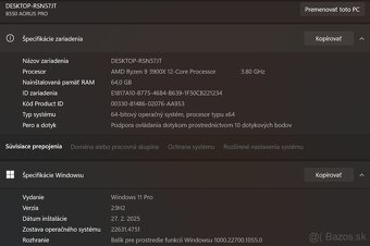 Predám výkonný Počítač Ryzen 9X/64GB RAM/ RTX 2070S - 12