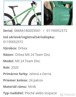 Predám detský bicykel ORBEA MX24 Team Disc - 12