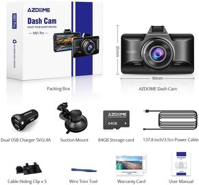 Autokamera AZDOME Dashcam 1080P FHD, ADAS, 64GB - 12