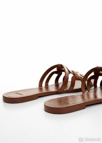 Mango Kožené koňakovo hnedé šľapky/sandále bez podpätku 37 - 13
