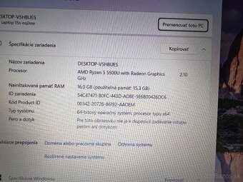 HP / Ryzen 5 5500U / 16GB RAM / 256GB NVME / 15,6"/ nová bat - 13