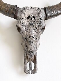 Skull Art – Veľká, ručne vyrezávaná lebka byvola, PREDANE - 13