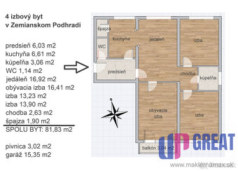 NA PREDAJ 4 izbový byt, Zemianske Podhradie - 13
