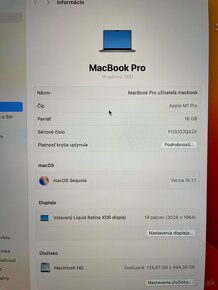 Predám macbook pro 14 M1 PRO 16GB 512 - 13