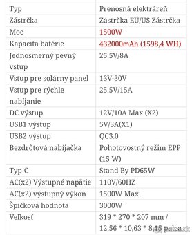 Generátor energie - špičková hodnota 1 500W, 1598,4Wh - 13