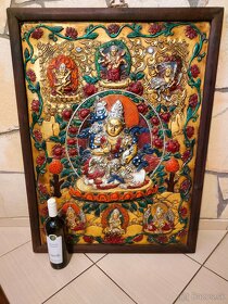 Tibetské drevo bronzová maľba - Thanka - 14