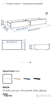 Predám bielu posteľ MALM 90x200 + nočný stolík a šuplíky - 14