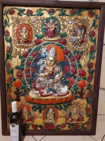 Tibetské drevo bronzová maľba - Thanka - 15