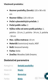 Polohovateľná postielka s kvalitným Matracom 120x60x9 - 15