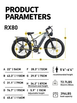 Výkonný ebike Burchda 1000W,20Ah,45km/h,120km,33kg,nový - 16