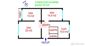 ⭐ Veľký 3 izbový byt s lodžiou, plocha 75 m2, Lomnická ul. - 18