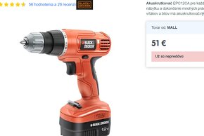 Predám kvalitnú AKU-VŔTAČKA/ŠRÓBOVAčKA+BATERIA Black Decker - 19