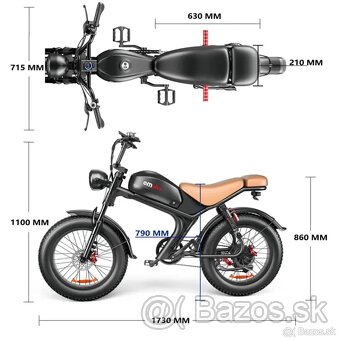 Štýlový fat ebike Emoko,20x4..0",1000W,20Ah 960Wh,50km/h,80 - 19