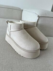 Ugg platform mini dámske čižmy béžové krémové - 19