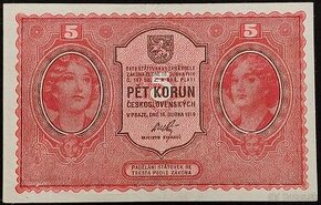 5 KORÚN ČSR ROK 1919 - VEĽMI VZÁCNA