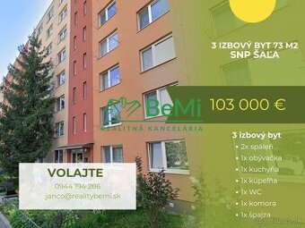 PREDAJ - 3 IZBOVÝ BYT 73 m2 ŠAĽA - Pôvodný stav ID 004-113-F