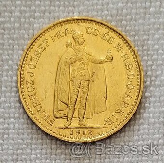 Zlatá uhorská 10 koruna FJI, 1913 kb, lepší ročník