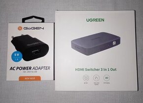 Ugreen HDMI Switch 3 IN 1 OUT HDMI Switcher+sieťový adaptér