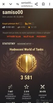 Predám účet na hru World of tanks